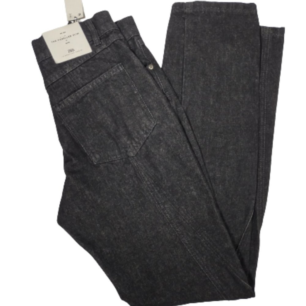 ZARA The Panelled Slim Black Jeans Women's Size 4 High Rise Slim Fit Slim Leg